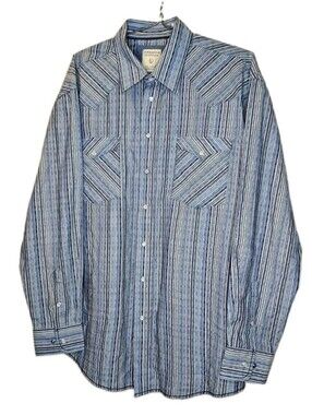 Panhandle Rough Stock Western Pearl Snap Shirt Blue Tribal Southwest Striped Lg